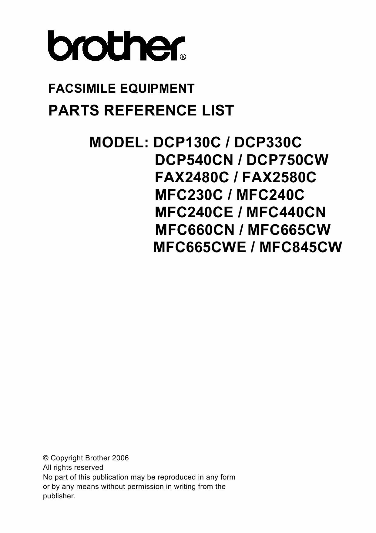 Brother MFC 230 240 440 660 665 845 C-CN-CW DCP130 330 540 750 C-CW FAX2480C 2580C Parts Reference-1